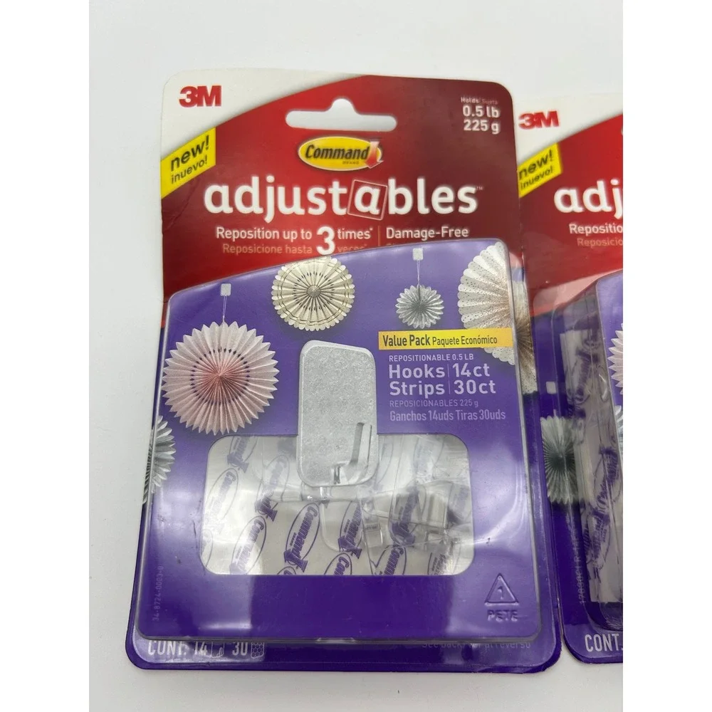 3M Command Adjustables Hooks lot Value 2 Packs 14ct 30ct‎ Strips Repositionable